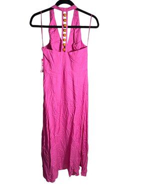 NWOT Vince Camuto Fierce Fuchsia Beaded Halter Maxi Dress L MSRP $99